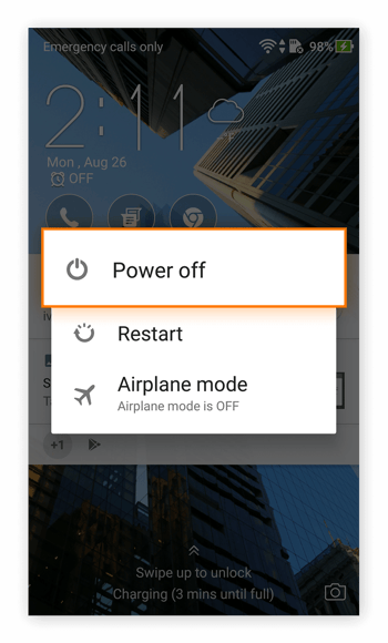 The Power menu in Android 7.0